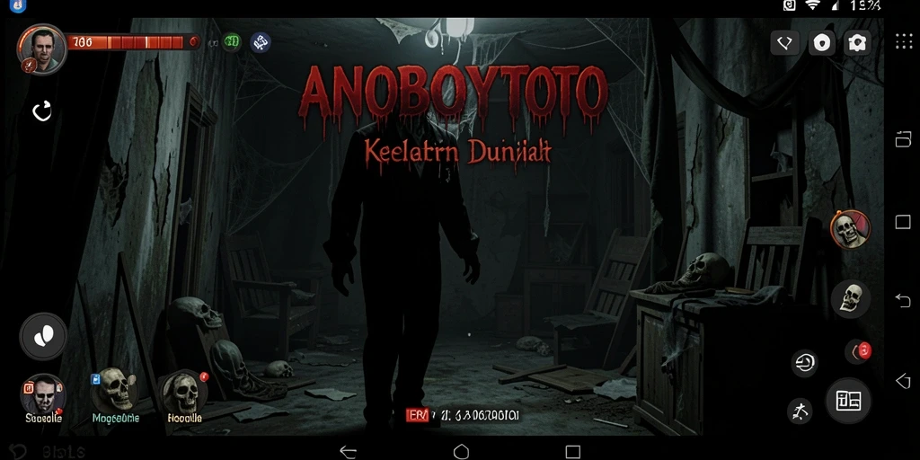 Screenshot gameplay ANOBOYTOTO menampilkan suasana mencekam dan karakter yang menakutkan.