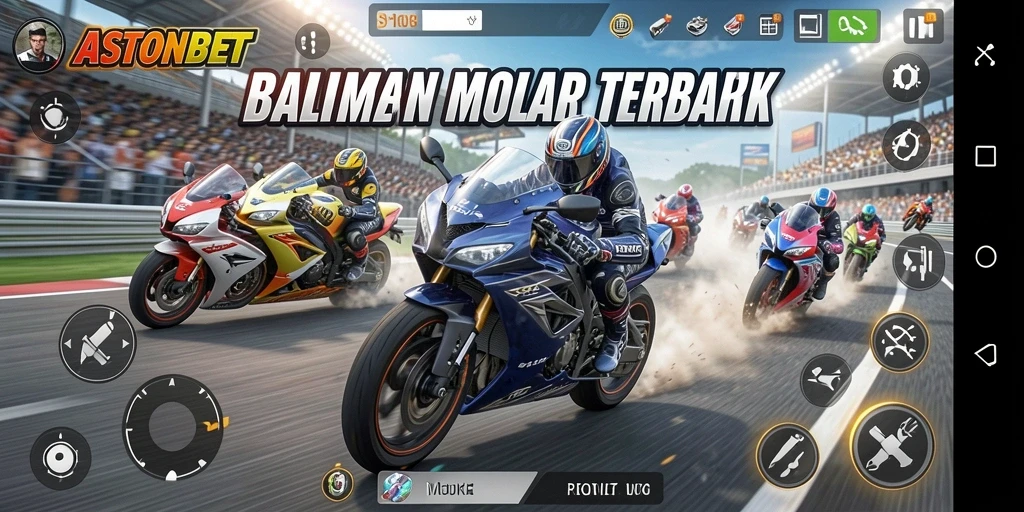 Screenshot gameplay ASTONBET yang menampilkan balapan motor yang mendebarkan.