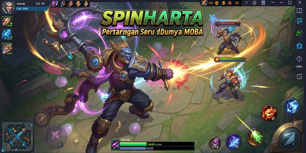 Gameplay seru dari SPINHARTA dengan aksi MOBA yang intens.