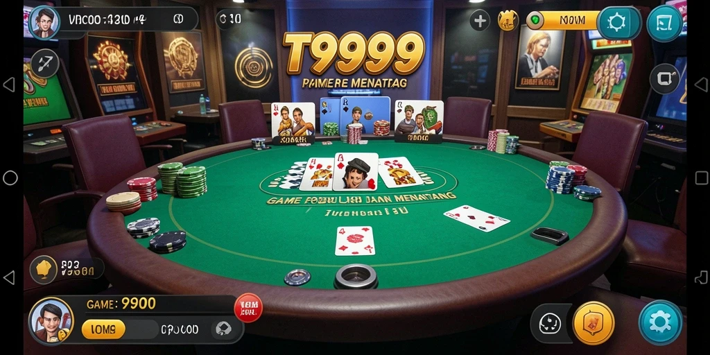 Tangkapan layar gameplay T9999 menunjukkan aksi seru poker.