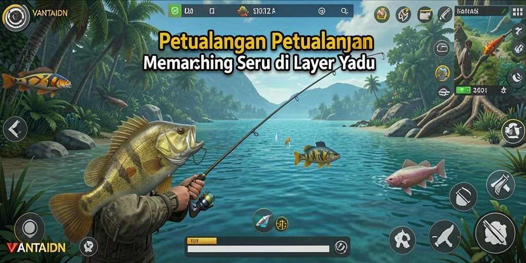 Tampilan gameplay VANTAIDN yang penuh aksi saat memancing ikan.