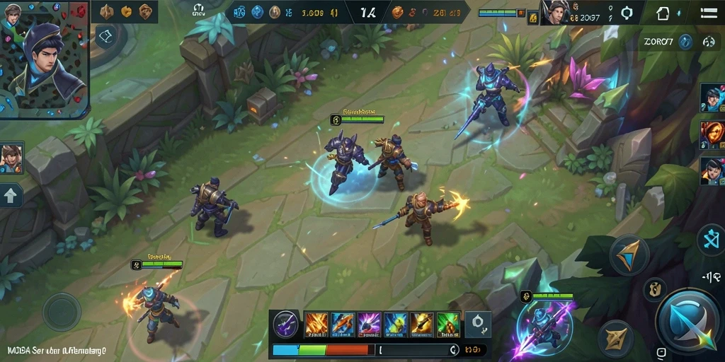 Screenshot ZORO77 menampilkan aksi pertempuran intens dalam game MOBA.